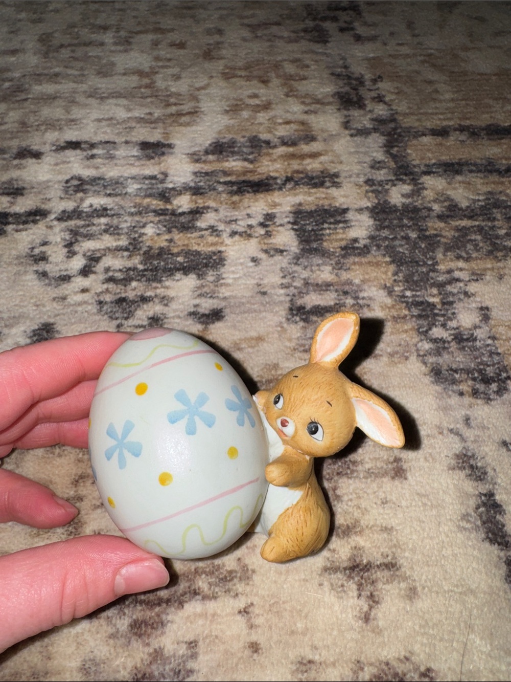 Vintage Bunny Figurine with Painted Easter Egg